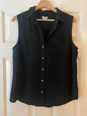 J. Crew Black Sleeveless Button-Down Blouse